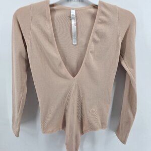 Out From Under Tan Ribbed Bodysuit – Size M/L – Free People Deep V-Neck